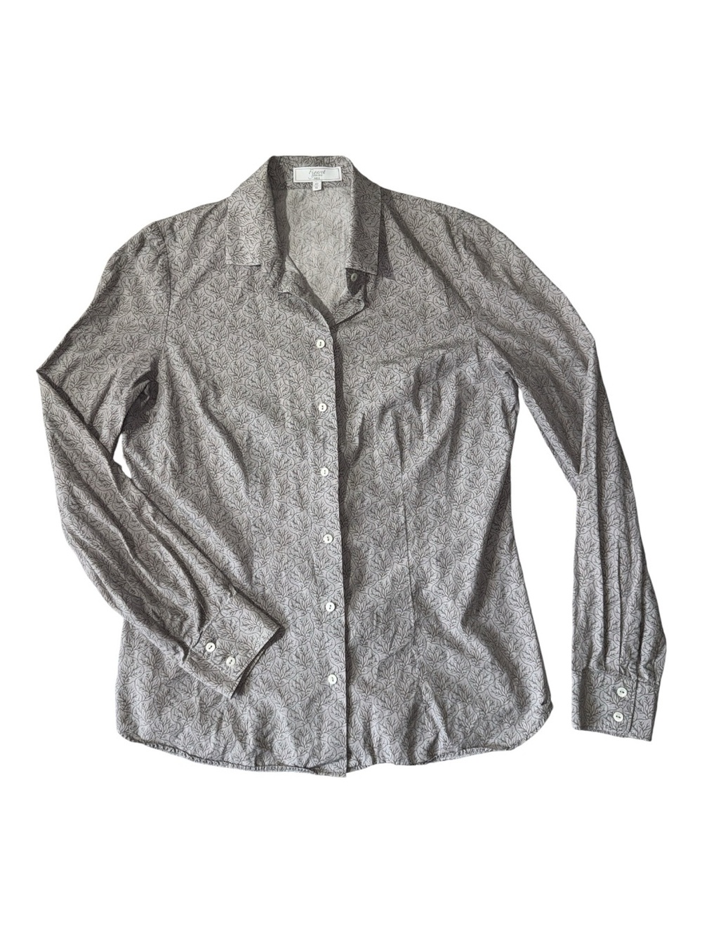 Figaret Paris women’s 12 EU 42 grey floral button up cotton shirt EUC
